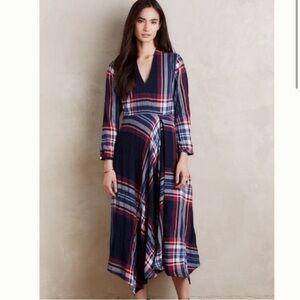 Anthropologie womens dress Isabella Sinclair tartan surplice midi size XS boho
